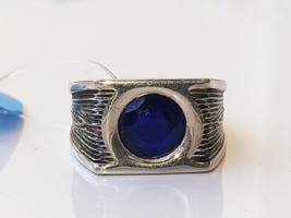 Natural blue sapphire men ring in 925 sterling silver - £280.70 GBP