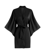 ARIANDA Kimono Sleeve Wrap Tie Belt Satin Black Coat Dress Robe - $211.56 CAD