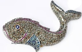 Victorian Rose cut Diamond Whale Silver Brooch, Edwardian Brooch,Art Deco Brooch - £276.04 GBP