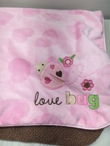 Carters Just One Year Love Bug Baby Blanket Ladybug Pink Hearts Brown Sherpa - £15.56 GBP
