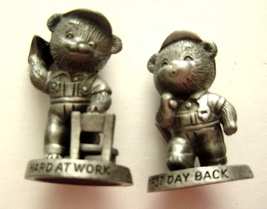 Pewter Teddy Bear Figures First Day and Hard at Work  Avon - £11.79 GBP