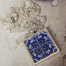 Unique &#39;lisbon&#39; Tile Necklace Blue White Portugal Portuguese Handmade Blue White - £6.97 GBP