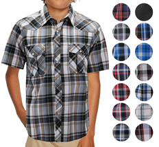 Boy’s Western Pearl Snap Button Down Casual Short Sleeve Plaid Cowboy Shirt - $26.24