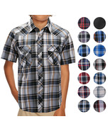 Boy’s Western Pearl Snap Button Down Casual Short Sleeve Plaid Cowboy Shirt - $509.11 MXN