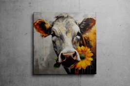 Rustic Cow Farmhouse Decor Oil Painting Art Canvas, Sunflower Cow Animals Art - £16.61 GBP+