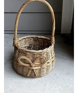 Vintage Woven Basket With Handle &amp; Bow Farmhouse Country - £12.57 GBP