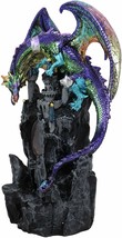 Large Rainbow Dragon On Castle Statue With Wyrmling In Egg LED Light Glass Ball - £52.74 GBP