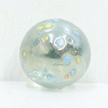Clear Glass with Blue Yellow Flakes Glitterbomb 5/8in Target Marble Handmade - £9.55 GBP