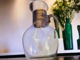 Vtg Corning Clear Glass Metal Collar &amp; Handle Heat Proof Coffee Pitcher Carafe - £21.13 GBP