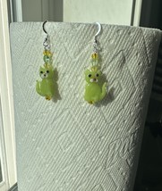 Handmade Dangle/drop Cat earrings, yellow, Sterling silver ear wire with... - $12.00