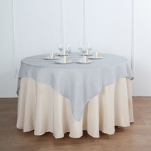 Silver 72X72&quot;&quot; Square Table Overlay Premium Faux Burlap Polyester Wedding Gift - £21.82 GBP