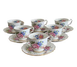 Aynsley  Spray Set of 6 Floral Footed Tea Cups and Saucers * - £187.72 GBP