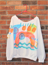 Colorful Abstract Art Hand Painted Raw Edge Off the Shoulder Sweatshirt ... - $29.75