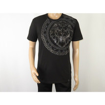 Mens PLATINI Sports Shirt With Rhine Stones Lion Medallion Chain SS3612 Black image 2