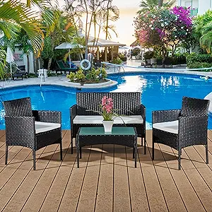 4 Pieces Patio Furniture Set, Rattan Outdoor Table And Chairs For Yard,P... - £231.96 GBP