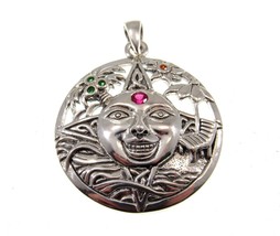 Solid 925 Sterling Silver Celtic Summer Sun Face Pendant with Ruby, Peter Stone - £41.60 GBP