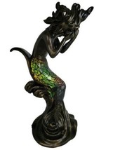 Mermaid w/Conch to Ear Low Light Crackle Glass Accent Table Lamp Beach Bar Decor - £31.43 GBP