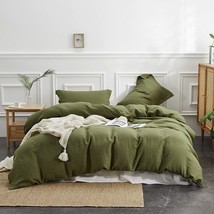 Duvet Cover Sets Queen Size Olive Green Double Brushed Microfiber Button... - £27.25 GBP+