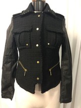 David Kahn Womens Jacket Black Wool Patch Pocket Zip Sleeve Studs Size S... - $49.50