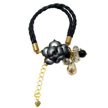 Amazing Grey Rose &amp; Stone Beads w/ Pearls on Braided Leatherette Bracelet - £8.17 GBP