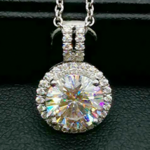 3.48 TCW Round Cut White Moissanite Pendant No Chain In 14K White Gold Plated - £94.09 GBP