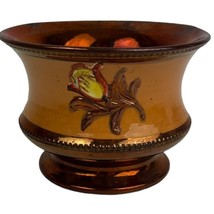 Antique 19th Century Copper Luster Footed Bowl English Orange Floral - $26.95