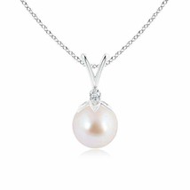 ANGARA Japanese Akoya Pearl V-Bale Pendant with Diamond in 14K Solid Gold - £430.93 GBP