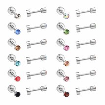 LUXUSTEEL 12Pairs/Lots Round Colorful Cubic Zirconia Screw Stud Earrings Baby/La - £18.82 GBP