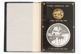 1987 Panda Orientale Set 1 Oz. Oro Tong 5 Oz. Argento Hong Kong Expo - $4,150.98