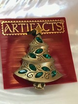 Estate JJ Artifacts Signed Antique Goldtone Christmas Tree w Green Marquise Rhin - £24.89 GBP