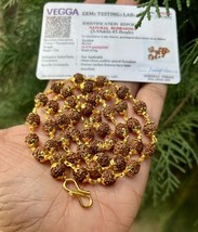 Ottone placcato oro + LAB CERTIFICATE Natural 5 Mukhi RUDRAKSHA Mala... - $35.03