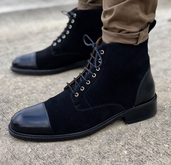 NEW Men's Black Lace Up Stylish Boot, Men's Ankle High Suede Leather Cap Toe Boo