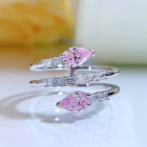 Women&#39;s 100% 925 Sterling Silver 3*6mm Pink Quartz Resizable Rings Charms Gemsto - £37.24 GBP