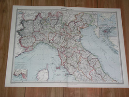 1908 Antique Map Of Northern Italy Lombady Piedmont Tuscany Venice Milan Turin - £21.11 GBP