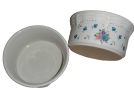 two baking dishes 4" bottom diameter blue/pink flower design  (hall G) - $6.00