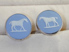 1956 Wedgewood Blue Jasperware Cameo Horse Cuff Links Sterling - £55.93 GBP