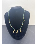 INCA Green Beaded Necklace w/ Matte Gold-Tone Urn Charms 18” Estate Jewelry - $58.45 CAD