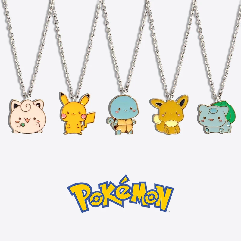 Pokemon Pikachu Necklace Eevee Anime Figures Metal Pendant Kawaii Sweater Chain - £8.20 GBP