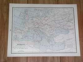 1890 Antique Map Europe Migration Period Barbarian Invasion Roman Empire Goths - £16.86 GBP