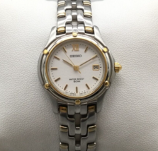 Vtg Seiko Watch Women Gold Silver Tone 7N82-0599 Date 50M New Battery 6.5&quot; - £27.39 GBP