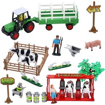 Pretend Play Dairy Farming Toys Set with Farm Animals, Farmers, Figures and Acce - £25.73 GBP