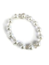 Women&#39;s Faux Pearl White Clear Beaded Stretchy Bracelet - £7.26 GBP