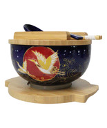 Red Moon Golden Crane Donburi Ramen Bowl With Lid Trivet Spoon Chopstick... - $55.33 CAD