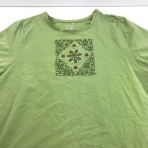 Liz &amp; Me Essentials Womens Green Beaded Flower Short Sleeve Crewneck Shirt 1X - £15.97 GBP