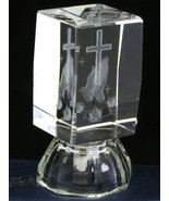 Etched Glass Cuboid with Christian Cross Prayer Hands 3D Image Home Decoration - $9.89