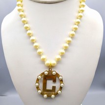 Vintage Faux Pearl Strand Necklace with Letter C Pendant, Monogram Initial in Pe - £29.55 GBP