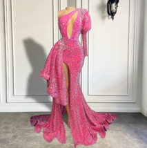 One Shoulder Sparkly Prom Dresses for Black Girls Fashion Pink 21st Birt... - $199.00