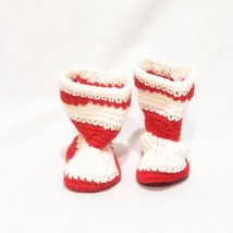 Vintage Baby Cowboy Boots Booties White Red Handmade  4&quot; Crochet Stripes - £15.67 GBP