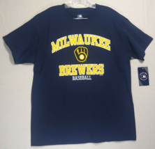 Men&#39;s Adult Navy MLB Milwaukee Brewers T-Shirt 100% Cotton Size Large - £14.38 GBP