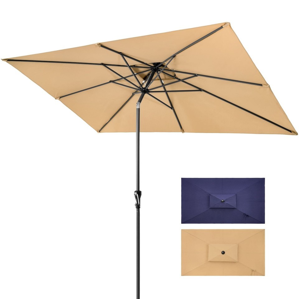 10&#39; Tan Polyester Rectangular Tilt Market Patio Umbrella - $167.27